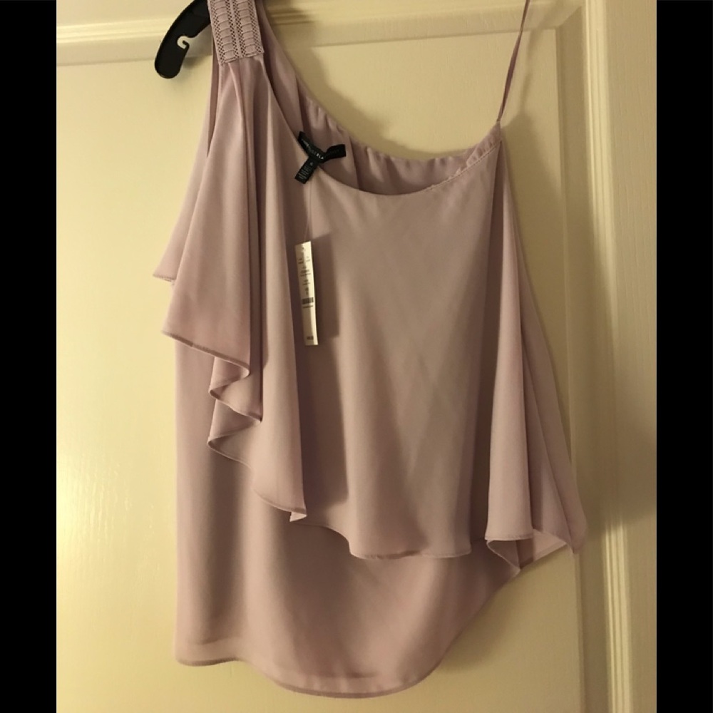 NWT White House Black Market one shoulder lavender shirt. Size 6